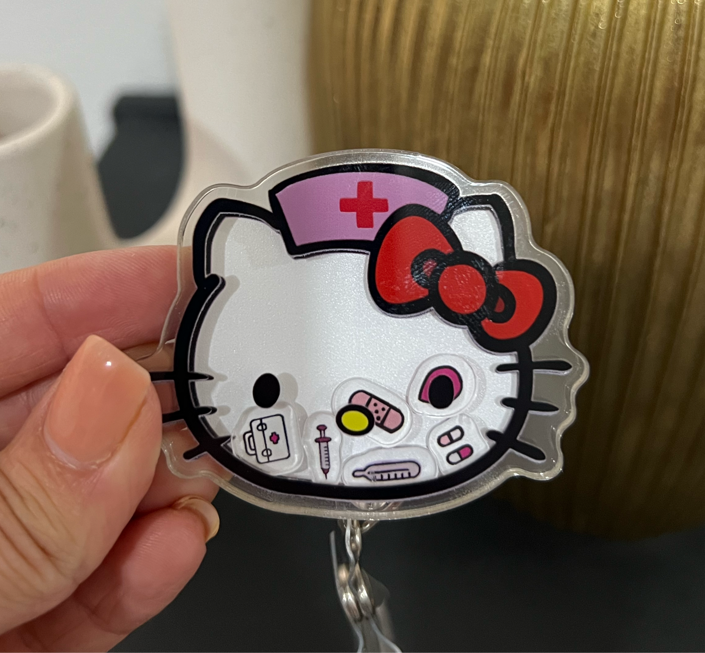 Shaker Badge Reel: Nurse Hello kitty