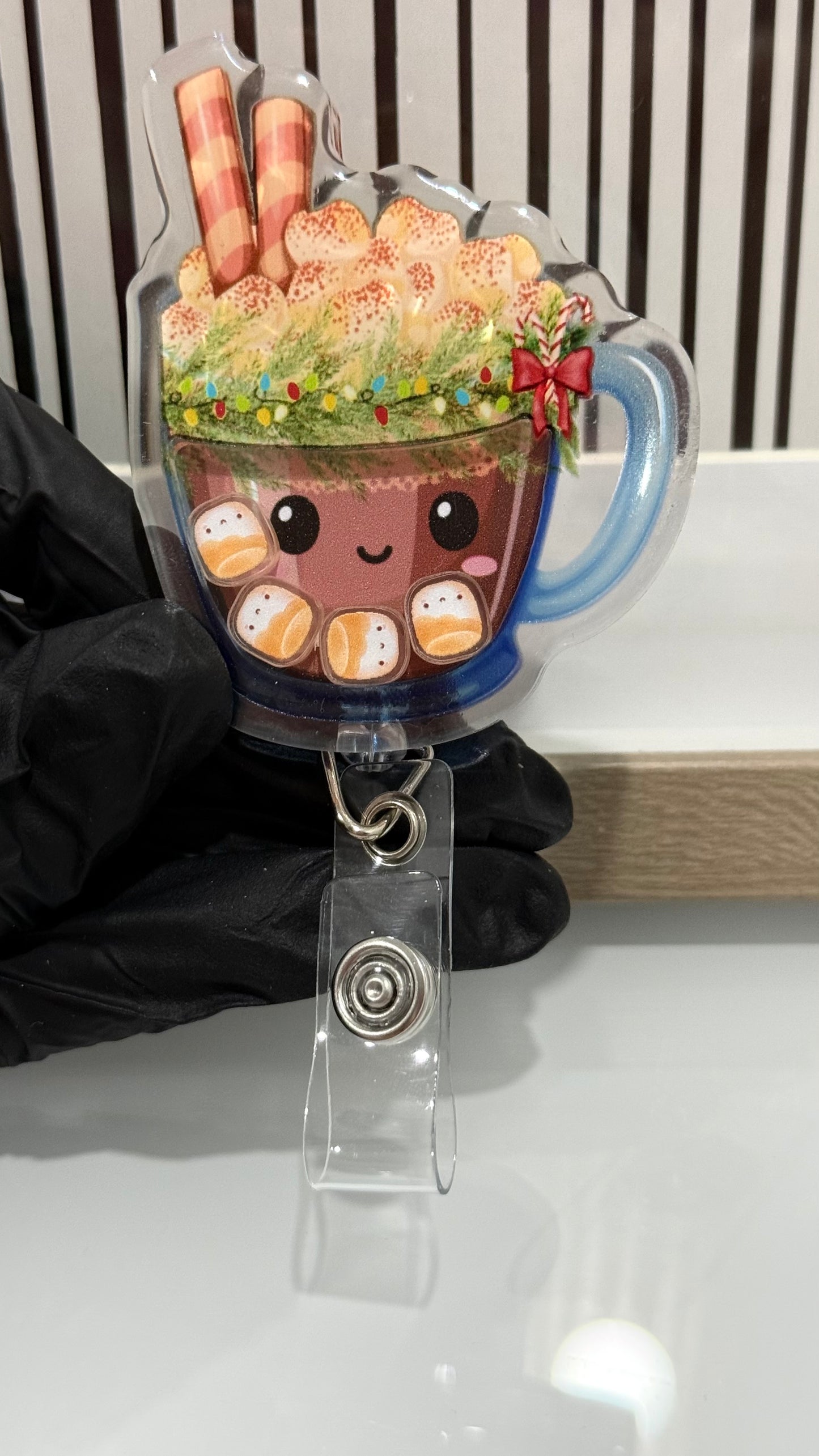 Hot chocolate shaker, Christmas, retractable badge reel, medical ID holder, Christmas gift, nurse gift, hot cocoa shaker, marshmallows.