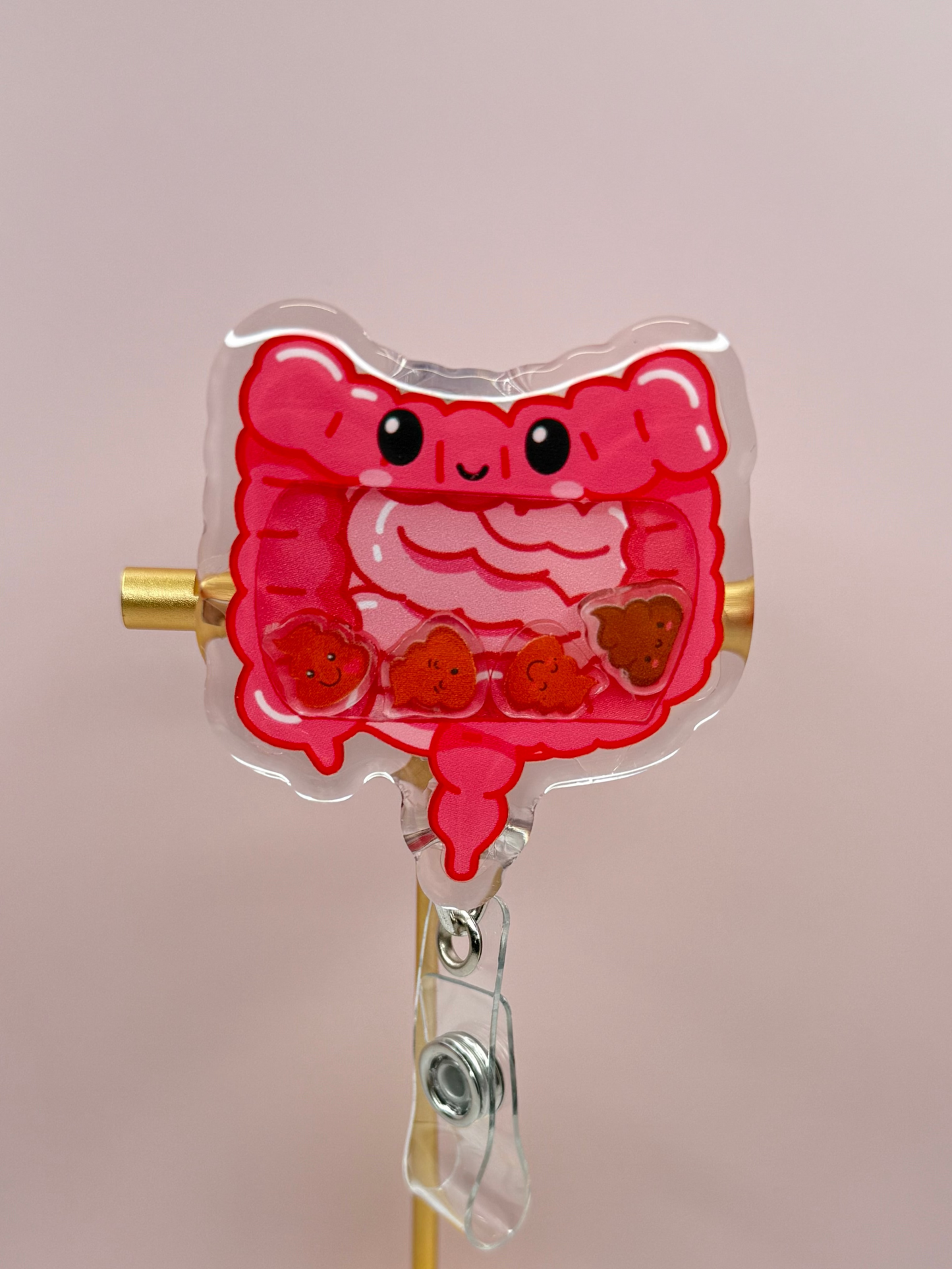 Stomach & Intestine Shaker Badge Reel with Poop Charms — Funny GI Nurse Badge, Gut Health Reel, Medical ID Holder, Gastroenterology Gift