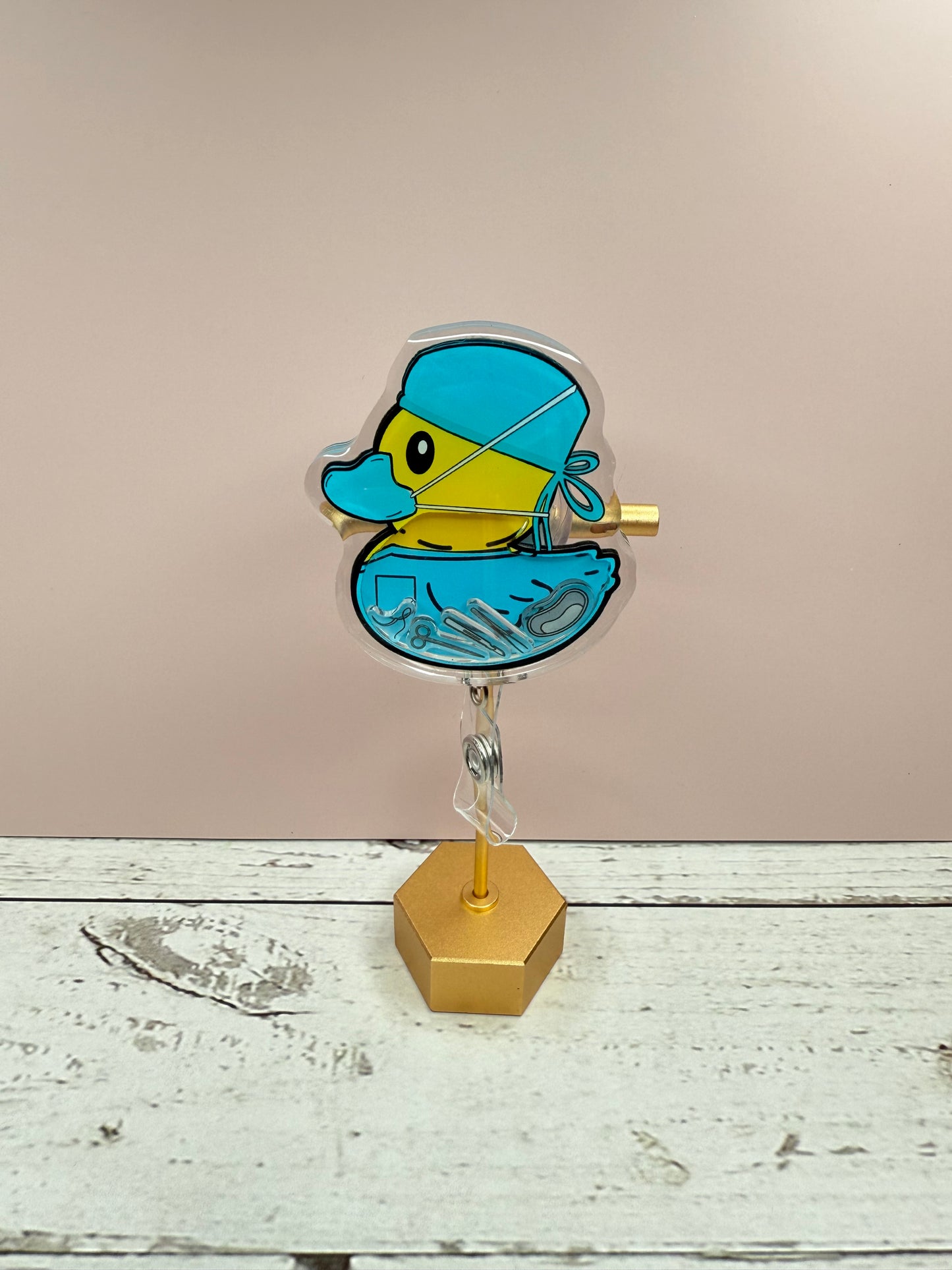Surgical Ducky Shaker Badge Reel — Funny Nurse Badge, OR ID Holder, Scrub Tech Reel, Cute Surgery Accessory, Medical Badge Clip