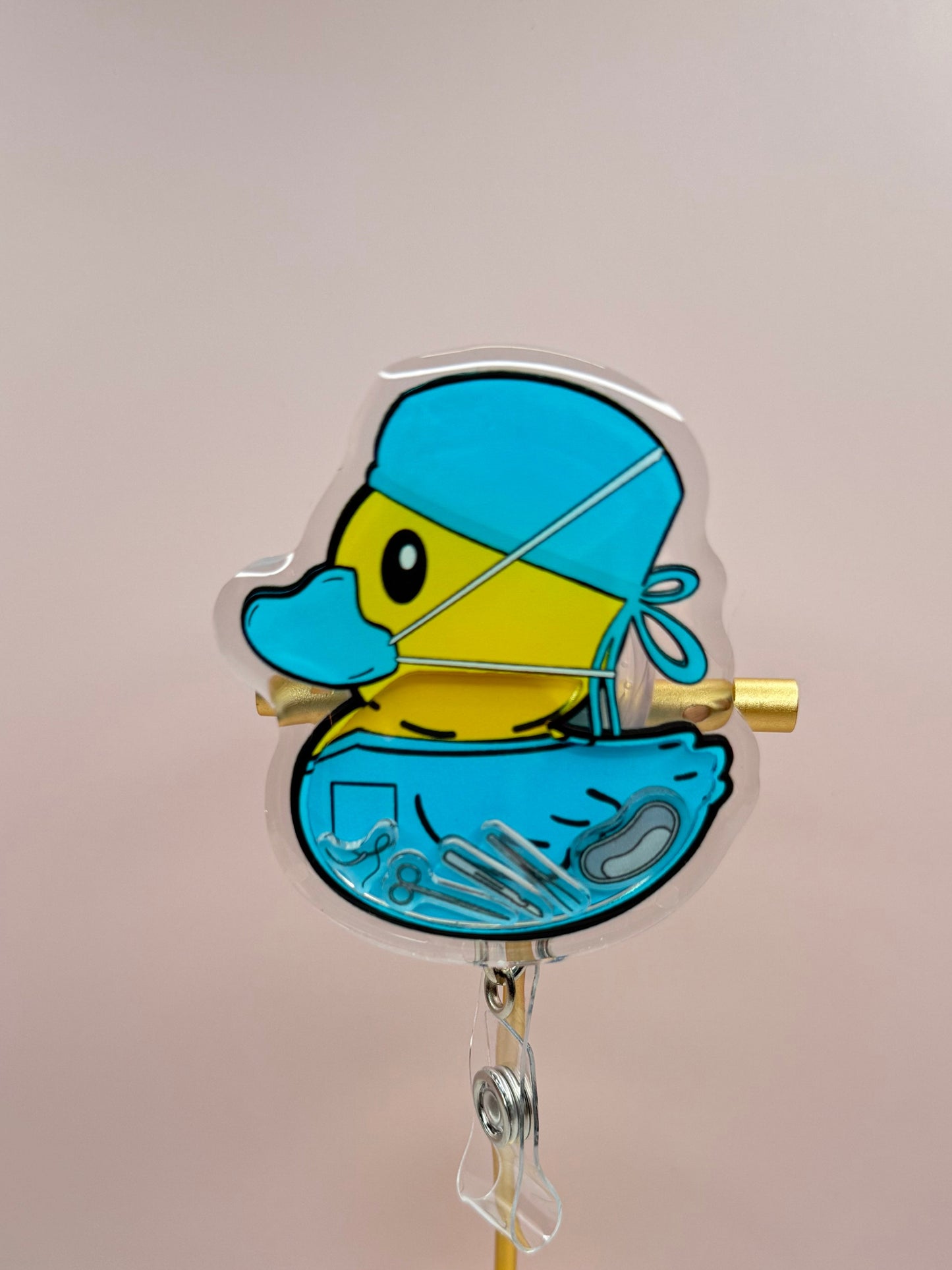 Surgical Ducky Shaker Badge Reel — Funny Nurse Badge, OR ID Holder, Scrub Tech Reel, Cute Surgery Accessory, Medical Badge Clip
