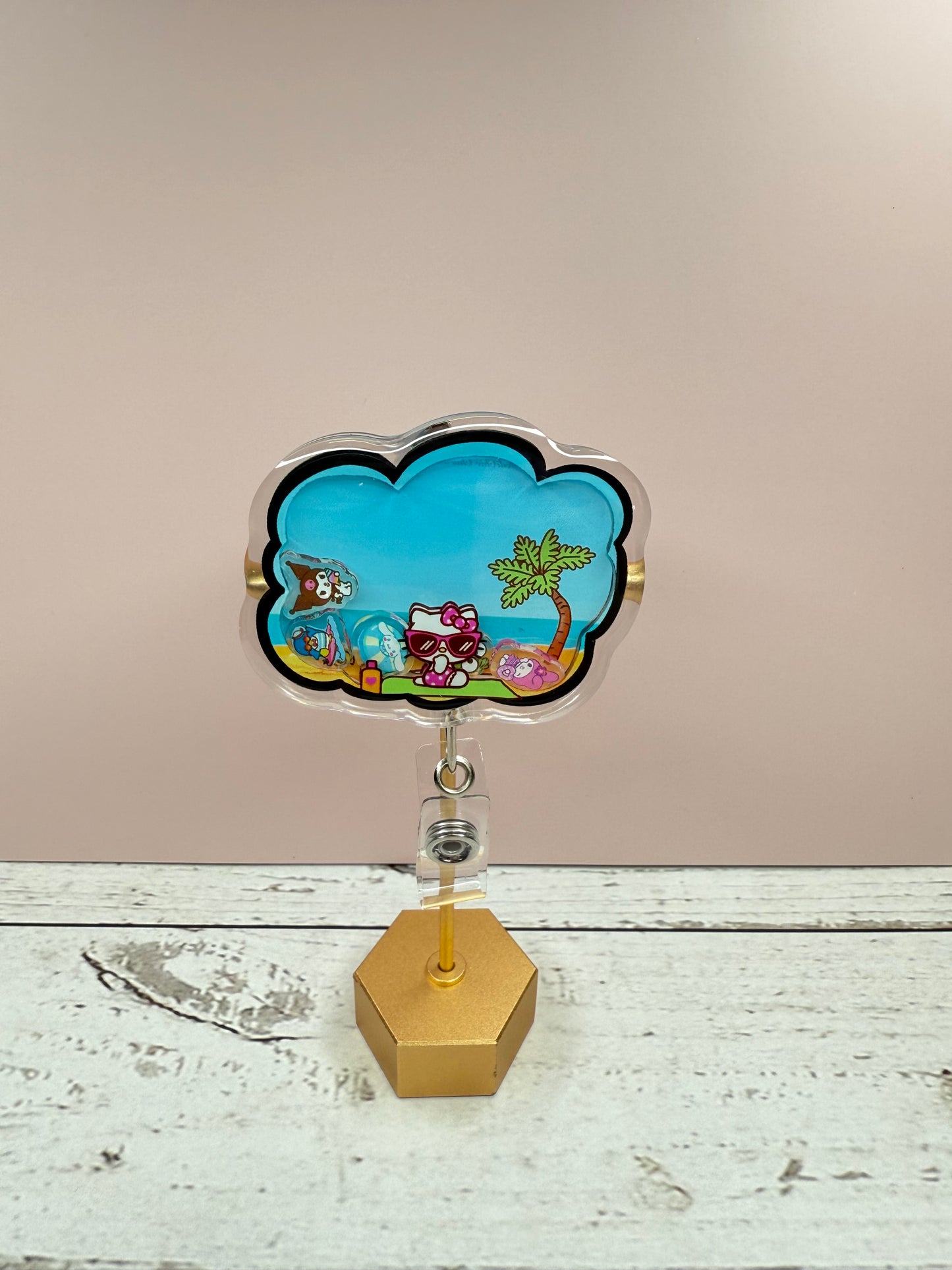 Hello Kitty & Friends Summer Shaker Badge Reel | Cute ID Holder | Sanrio Nurse Badge | Summer Vibes Badge Reel | Kawaii Work Accessory
