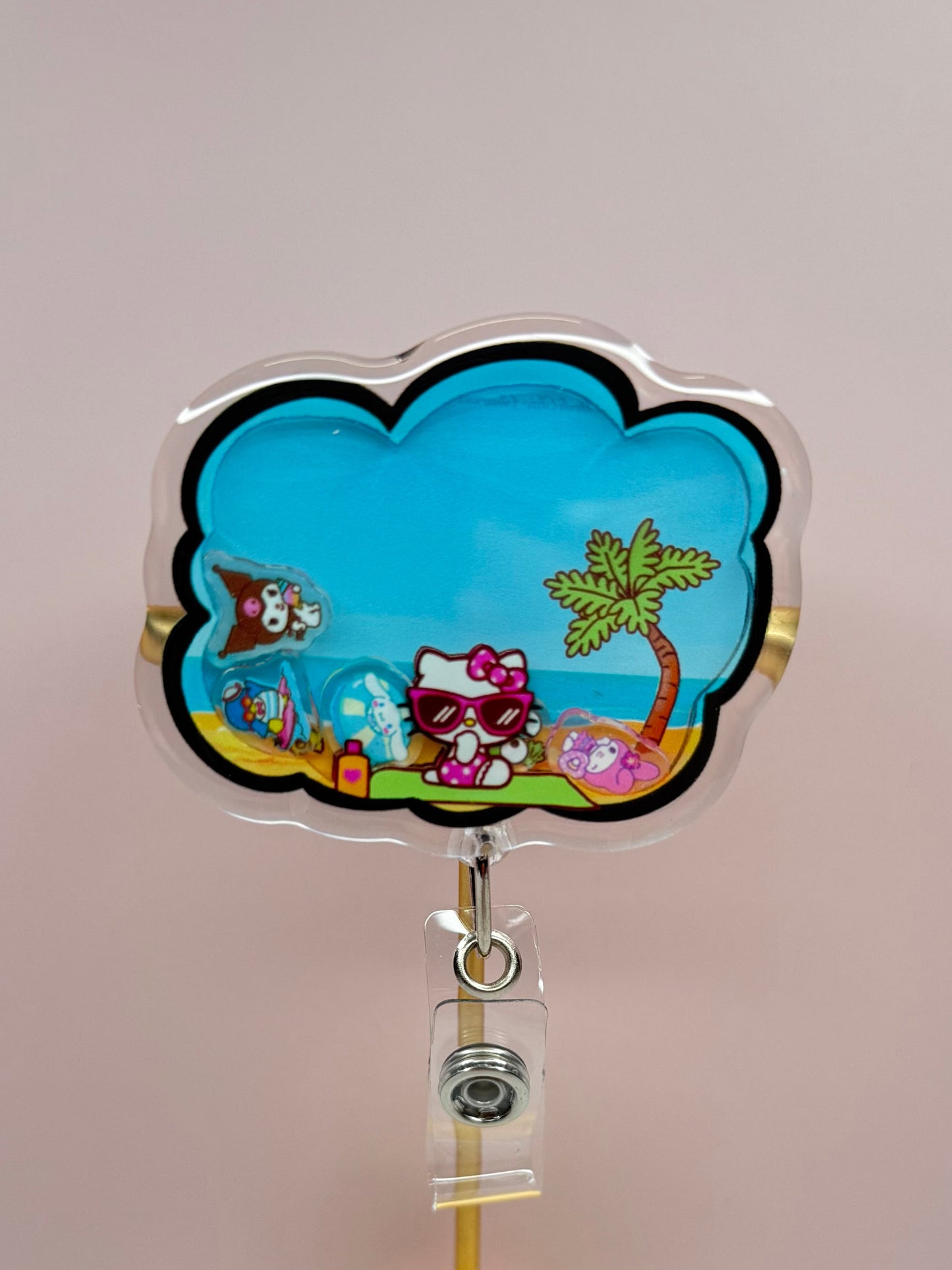 Hello Kitty & Friends Summer Shaker Badge Reel | Cute ID Holder | Sanrio Nurse Badge | Summer Vibes Badge Reel | Kawaii Work Accessory