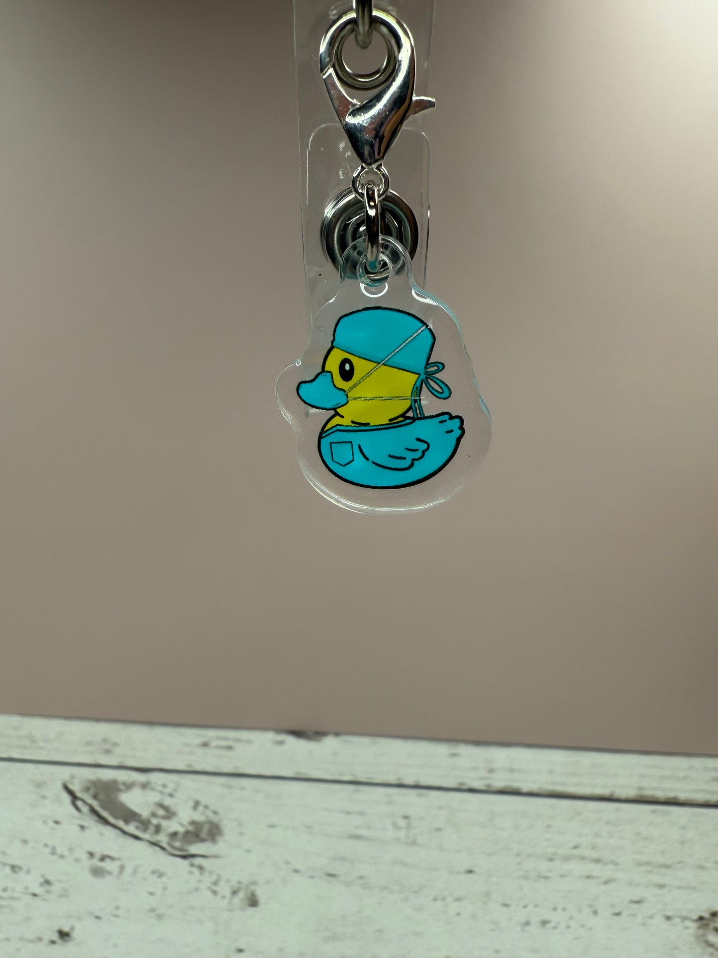 Duck with Scrub Charm for Badge Reel — Cute Acrylic Badge Charm, Nurse ID Accessory, Fun Medical Badge Add-On, Healthcare Gift