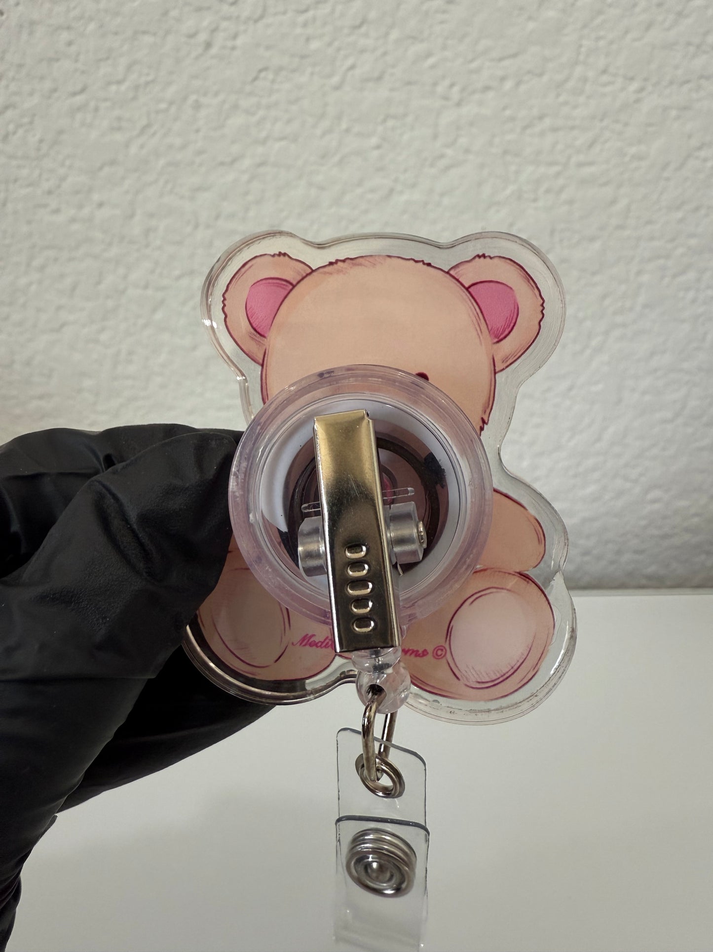 Teddy Bear Valentine’s Shaker Badge Reel | Pediatric Nurse Badge Reel with Syringe, Coffee, Stethoscope, Band-Aid & Thermometer