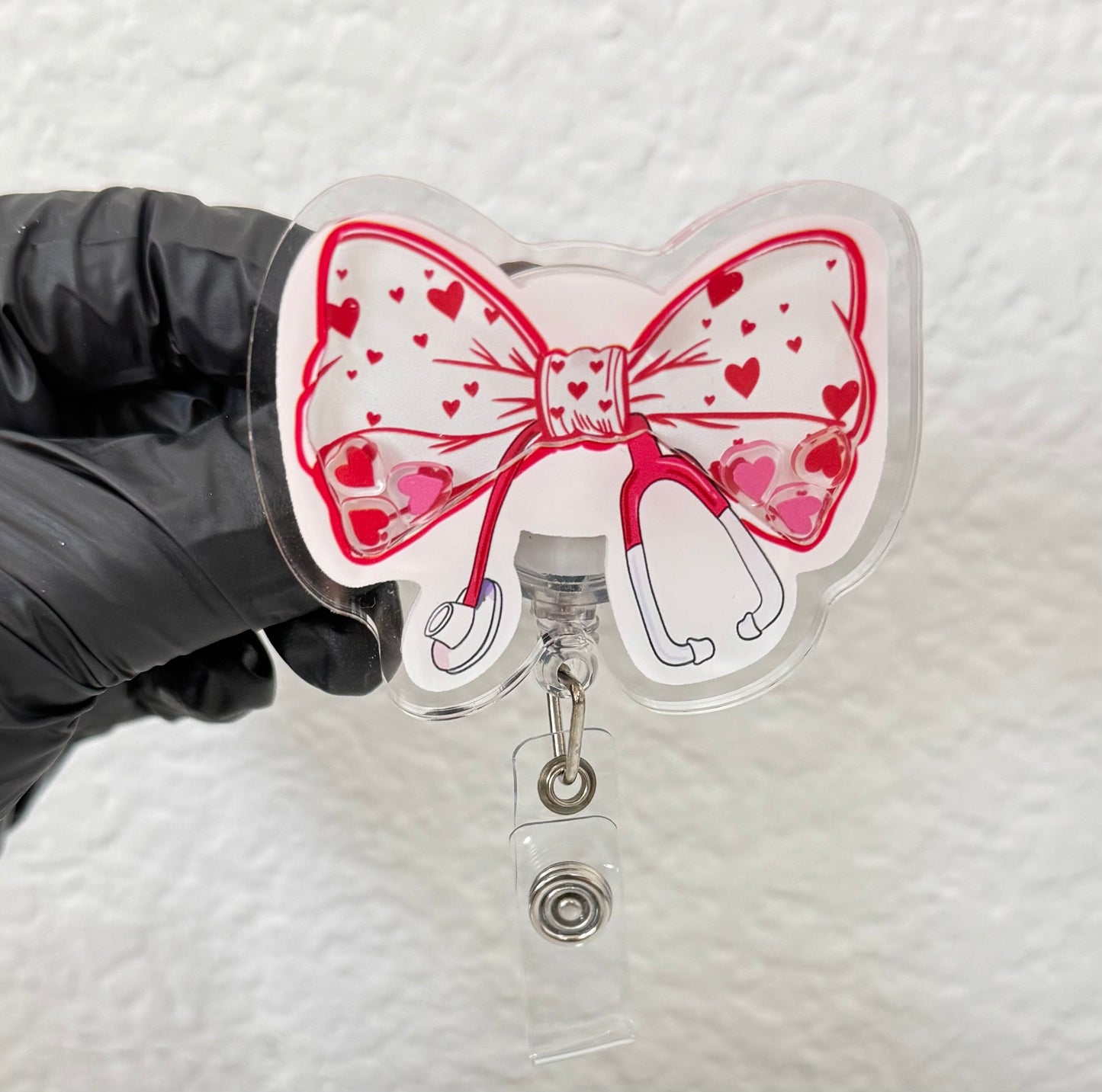 Heart bow Badge reel, Heart shaker badge reel, Valentines day badge reel