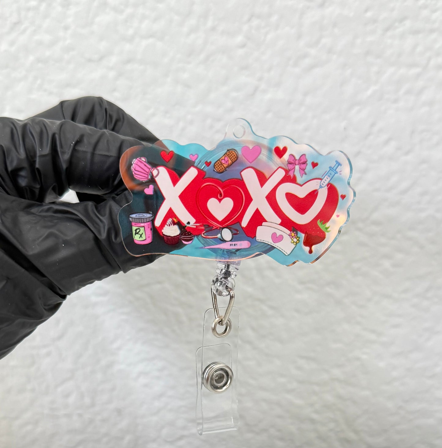 XOXO badge reel, Valentines Day Badge Reel, XO, Nurse Badge Reel, Retractable ID Holder, Interchangeable, Glitter Badge