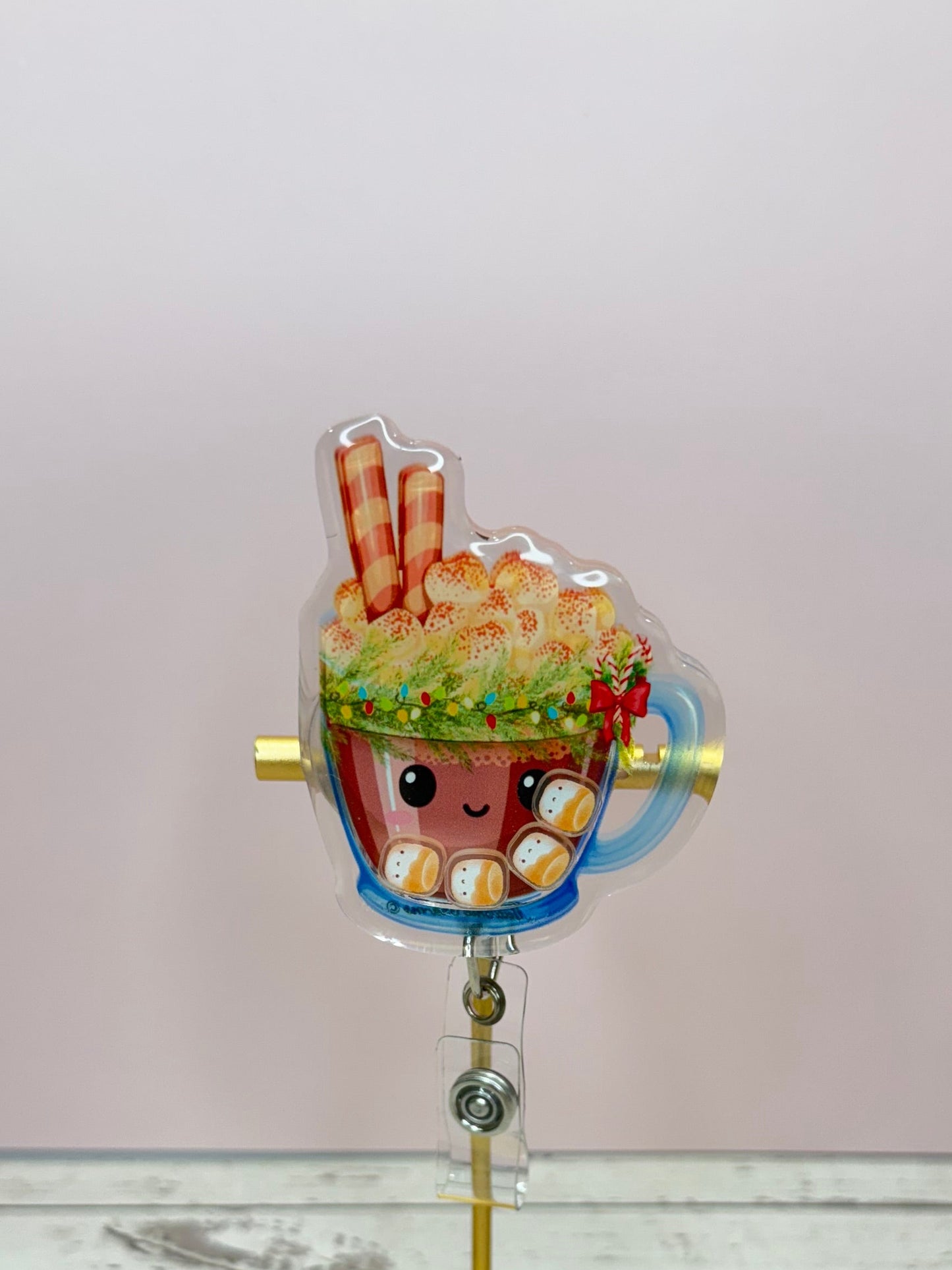 Hot chocolate shaker, Christmas, retractable badge reel, medical ID holder, Christmas gift, nurse gift, hot cocoa shaker, marshmallows.