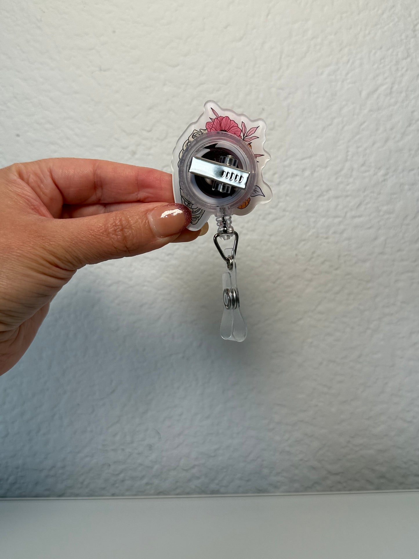 X- Ray Ribcage Badge Ree, Floral Rib Cage Retractable Badge Reel, RT Respiratory Therapist, XRAY Tech Badge Holder, Medical Badges Clip