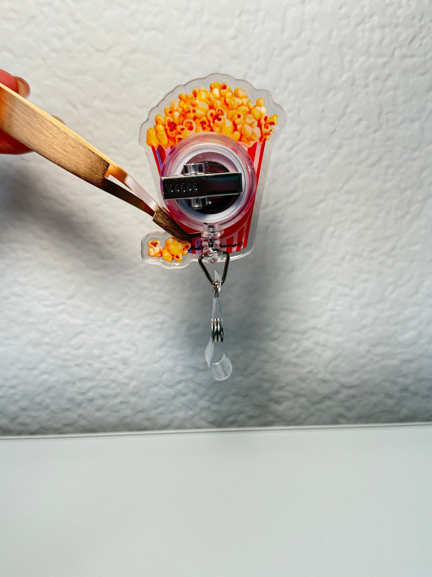 Popcorn Shaker Badge Reel | Retractable ID Holder | Fun Movie-Themed Badge Clip
