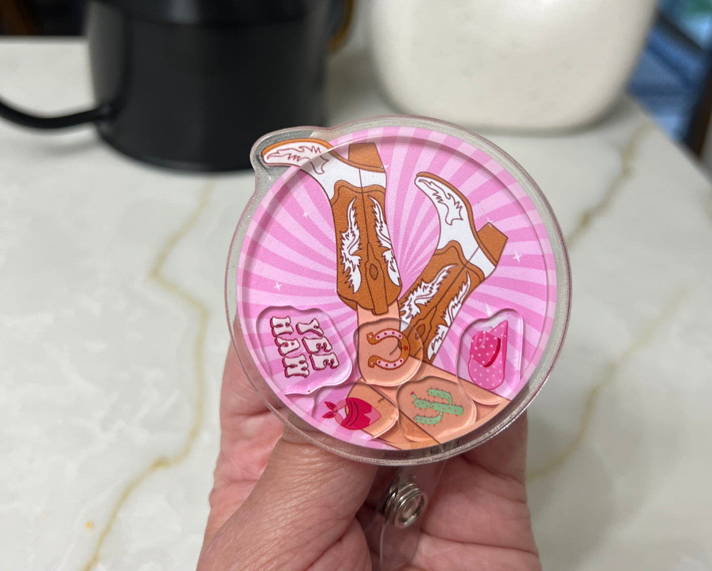 Shaker badge reel: Cowgirl boots