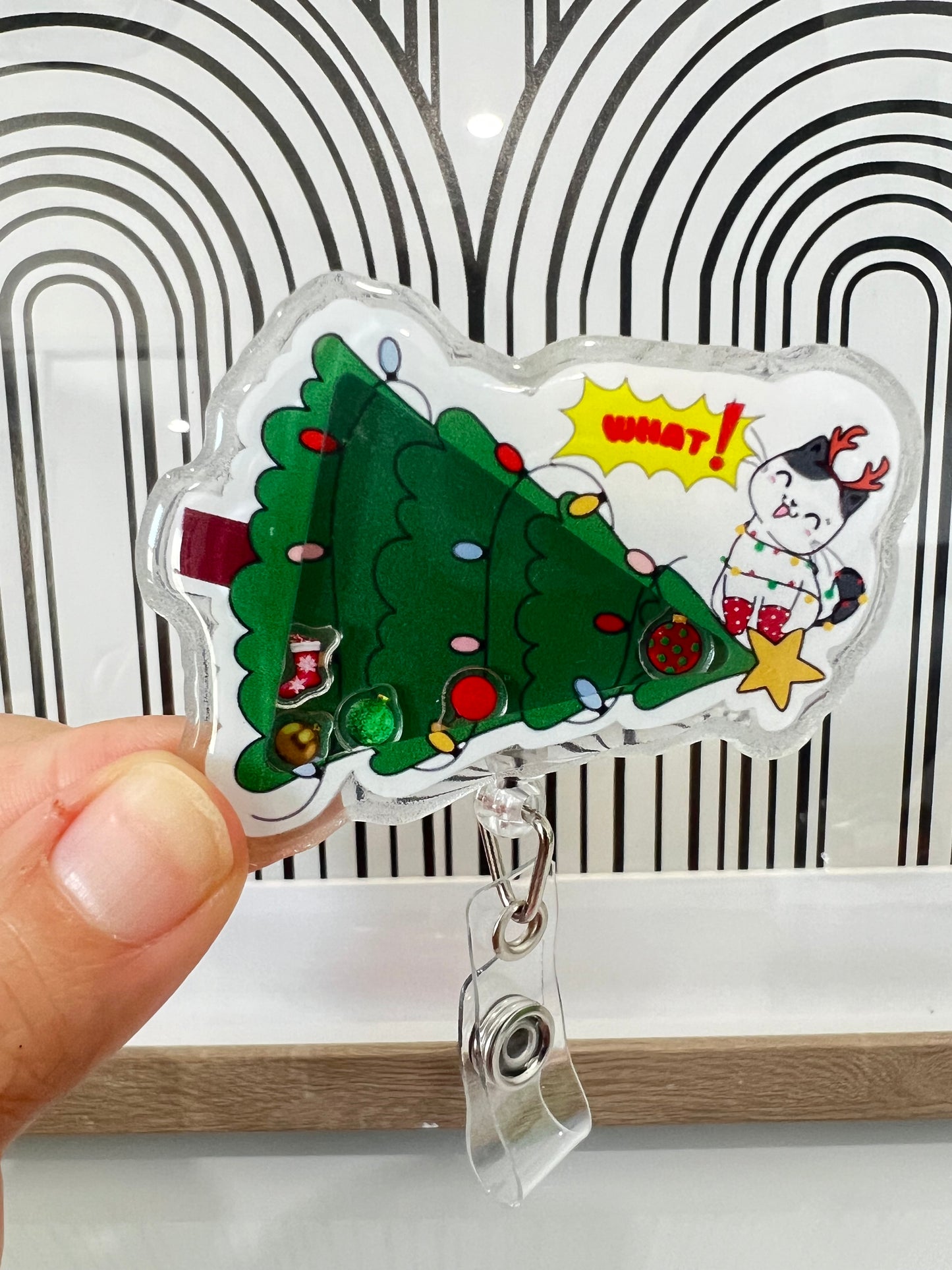 Christmas Cat What badge reel, Christmas badge reel, funny Cat, Christmas Cat shaker, Cat Lover reel, Christmas Tree, Christmas Gift