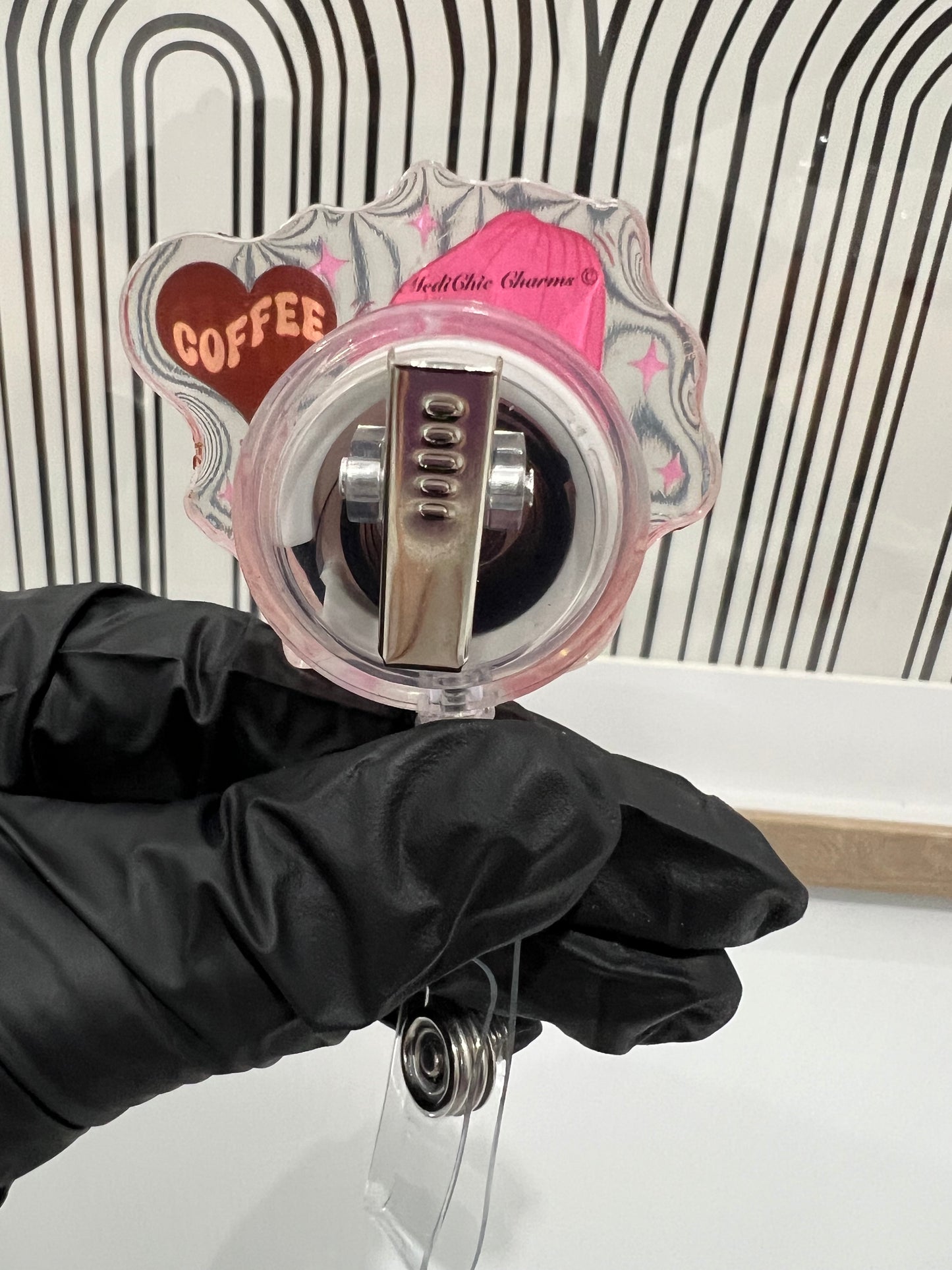 Skull Coffee, Cute Badge Reel | Gift for Coffee Lover | Powered by Iced Coffee | Gift for Her | Retractable Badge Reel