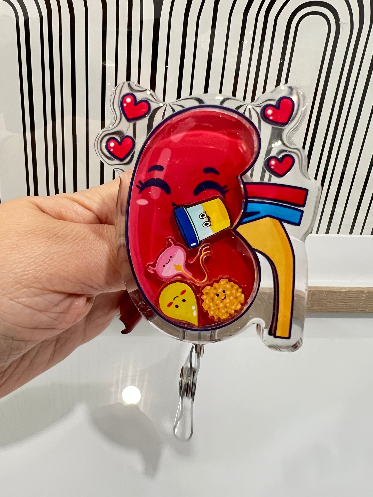 Kidney shaker badge reel, Retractable ID Holder, nurse Gift, Dialysis Nurse Reels, Christmas Keychain Present, urine good hands.