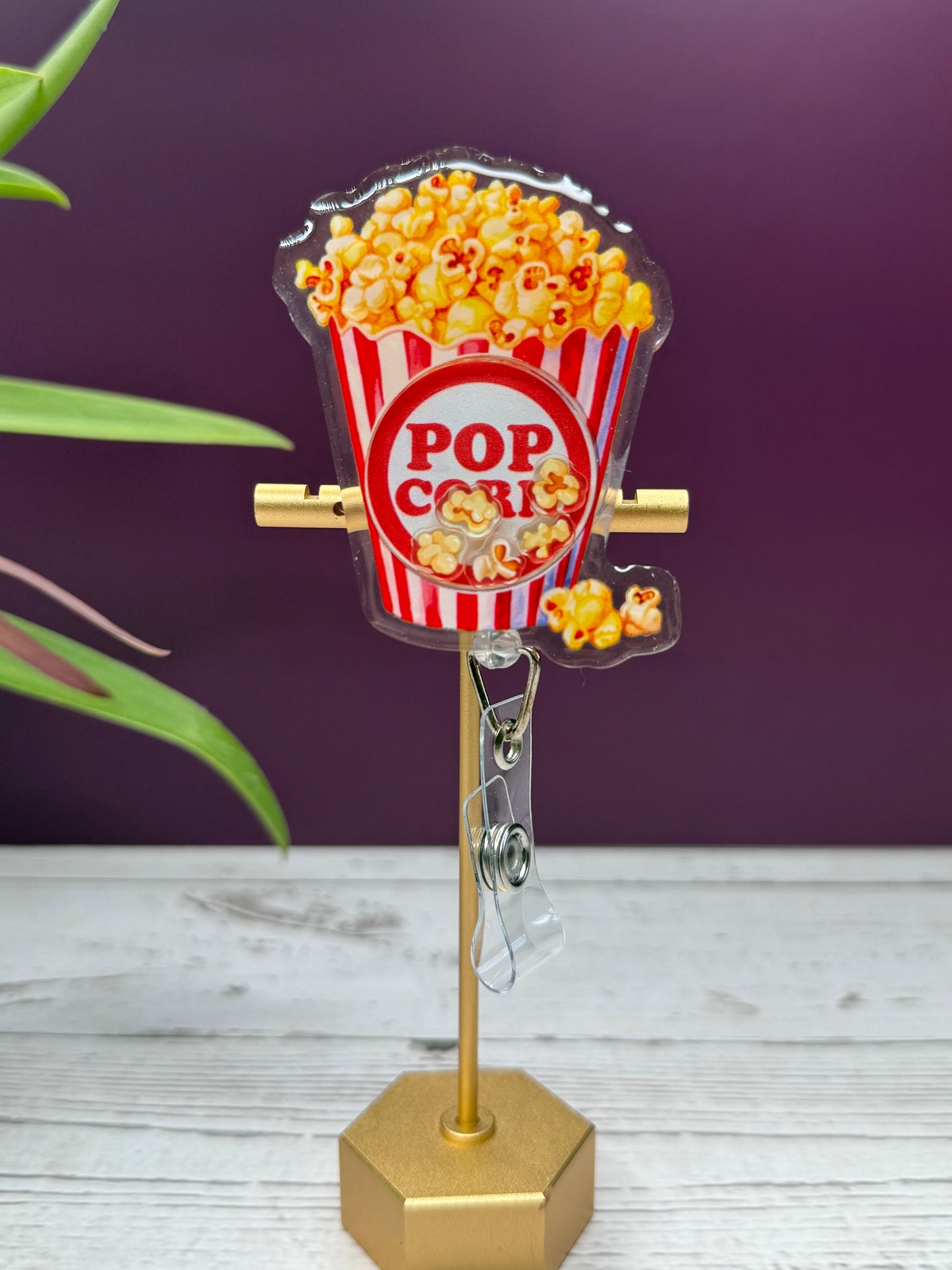 Popcorn Shaker Badge Reel | Retractable ID Holder | Fun Movie-Themed Badge Clip