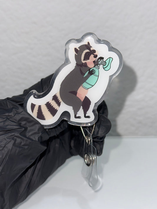 Racoon Badge Reel, Cute Design Acrylic for Children Gift Work Accessories Nurses Medical Teacher Student, RT, Respiratory therapy, oxygen.