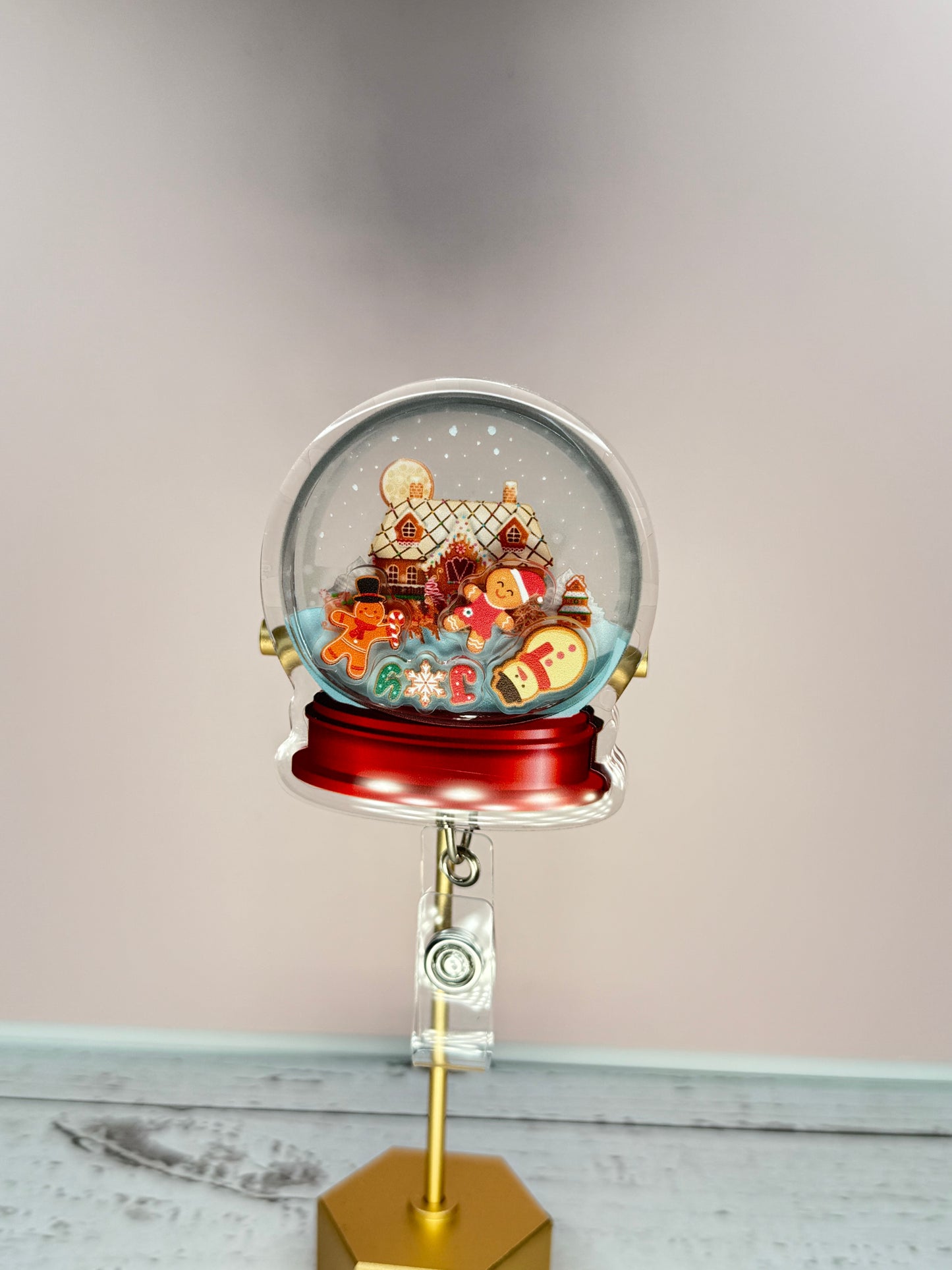 Gingerbread House Badge reel, Cute Christmas badge, Christmas Gift, Holiday retractable, Christmas Cookie reel, Christmas House shaker