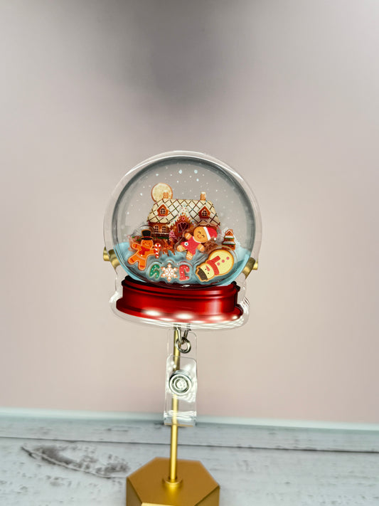 Gingerbread House Badge reel, Cute Christmas badge, Christmas Gift, Holiday retractable, Christmas Cookie reel, Christmas House shaker