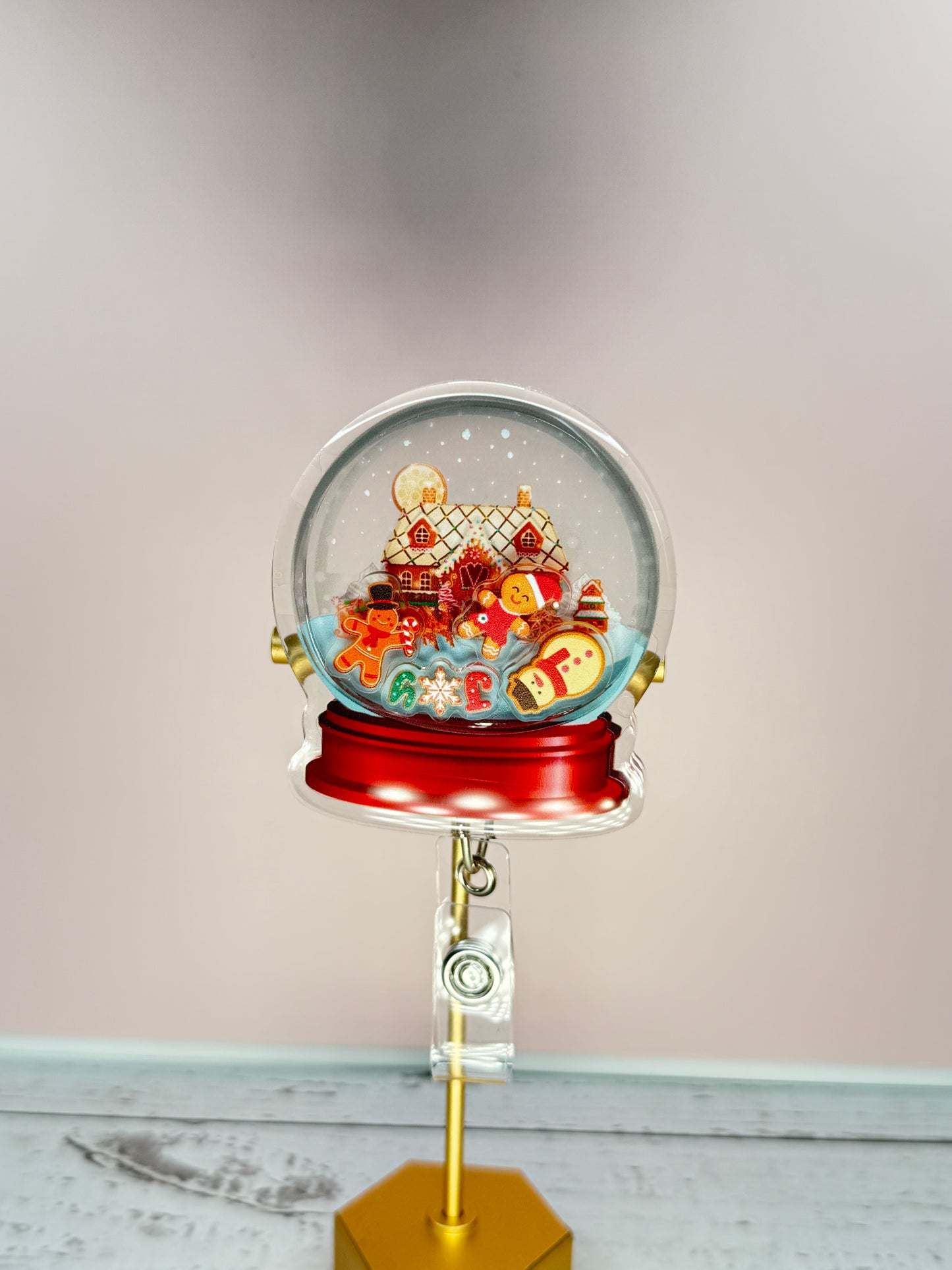 Gingerbread House Badge reel, Cute Christmas badge, Christmas Gift, Holiday retractable, Christmas Cookie reel, Christmas House shaker