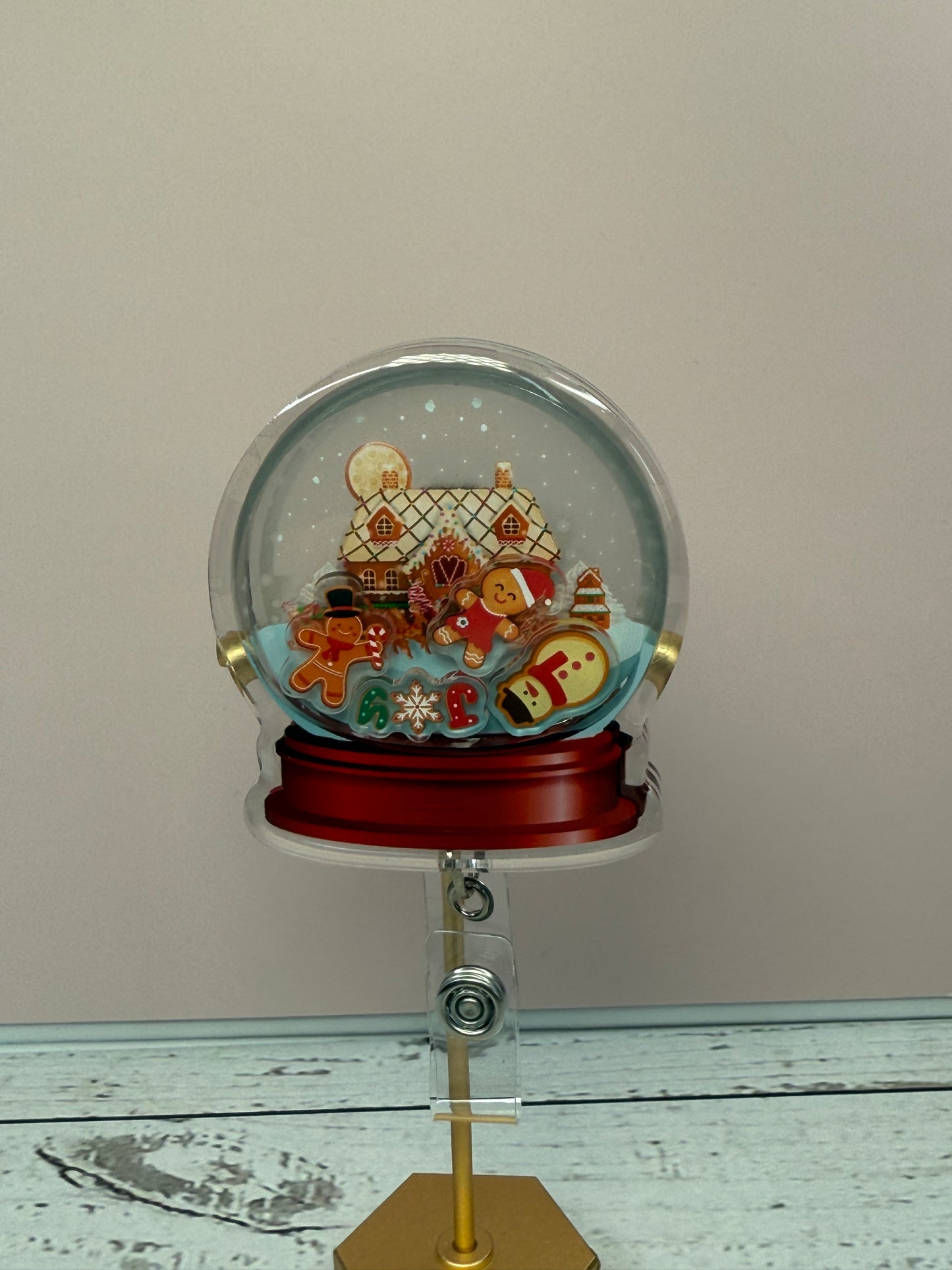 Gingerbread House Badge reel, Cute Christmas badge, Christmas Gift, Holiday retractable, Christmas Cookie reel, Christmas House shaker