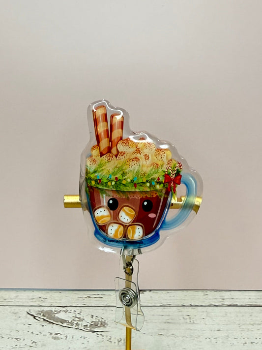 Hot chocolate shaker, Christmas, retractable badge reel, medical ID holder, Christmas gift, nurse gift, hot cocoa shaker, marshmallows.