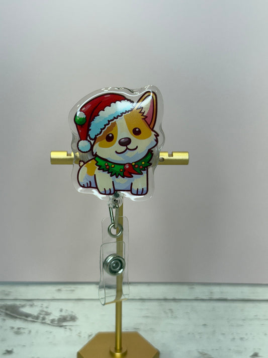 Christmas Corgi Badge Reel: Holiday Nurse ID Holder
