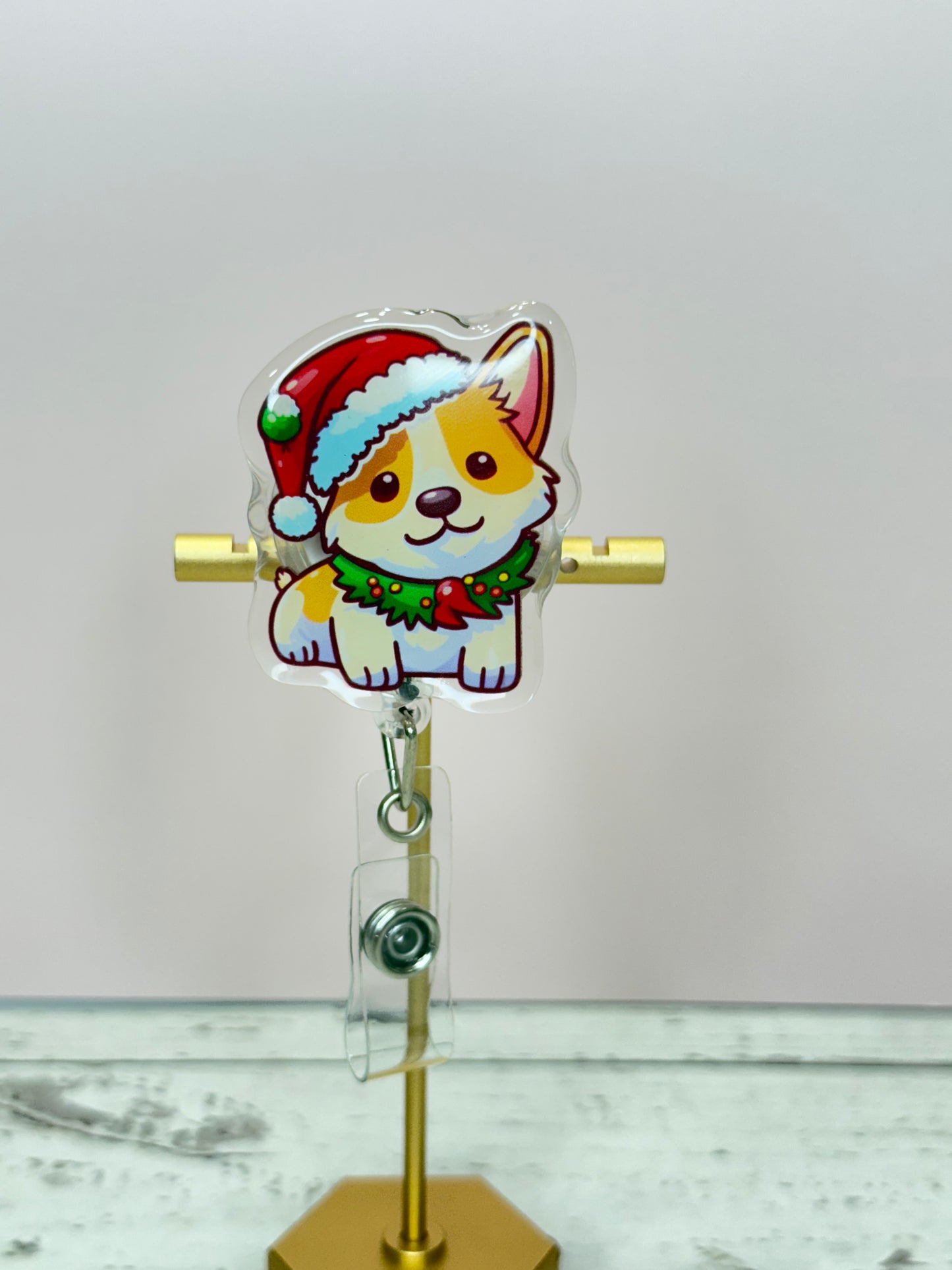 Christmas Corgi Badge Reel: Holiday Nurse ID Holder
