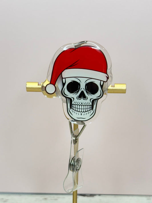 Christmas Skull Badge Reel: Funny Holiday Retractable ID Holder