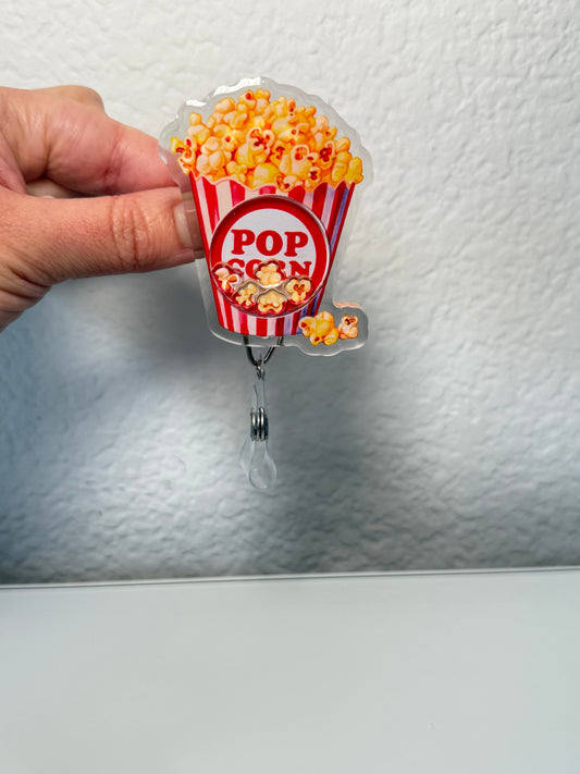 Popcorn Shaker Badge Reel | Retractable ID Holder | Fun Movie-Themed Badge Clip