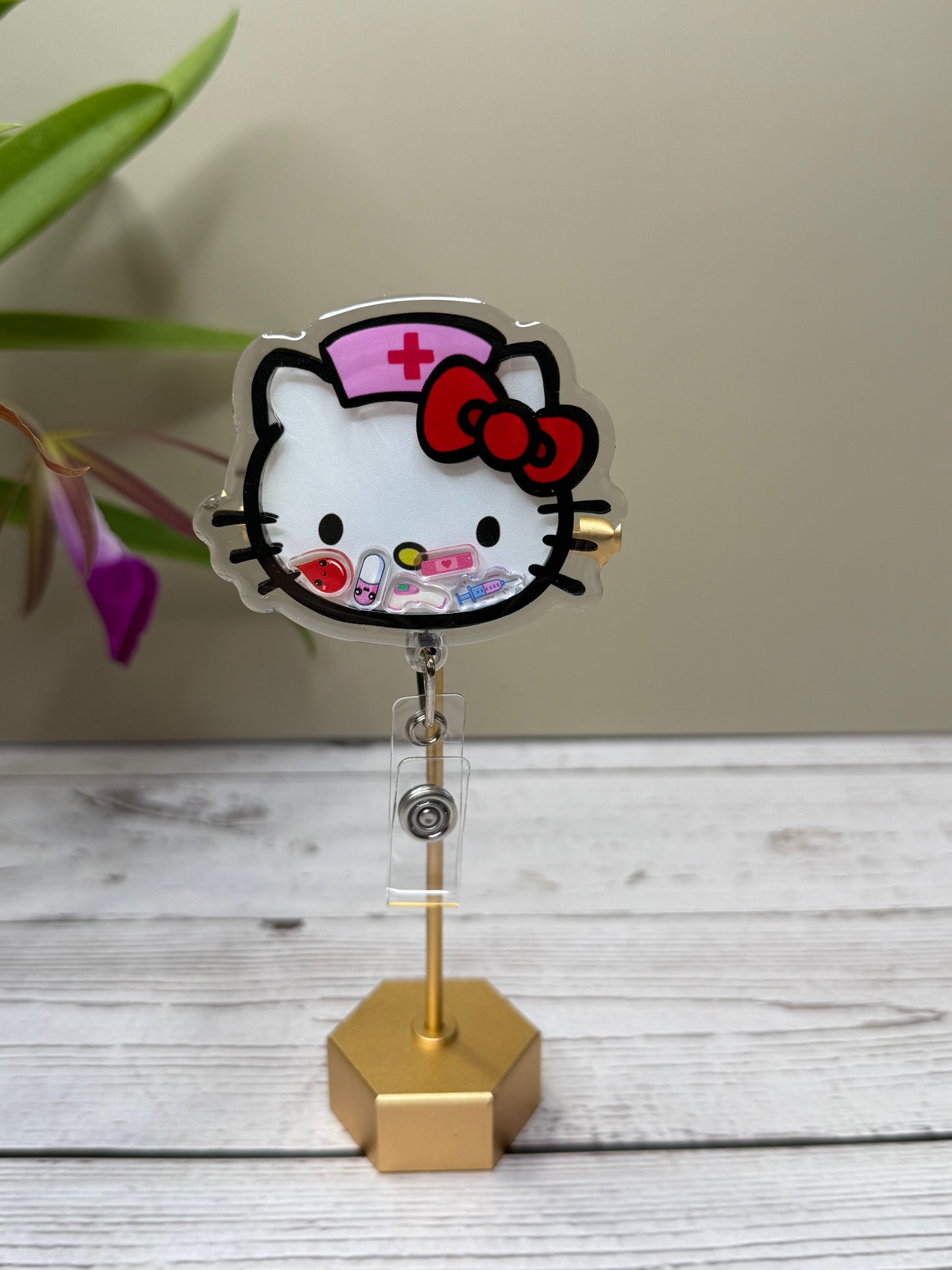 Hello Kitty Nurse Badge Reel | Medical Shaker ID Holder