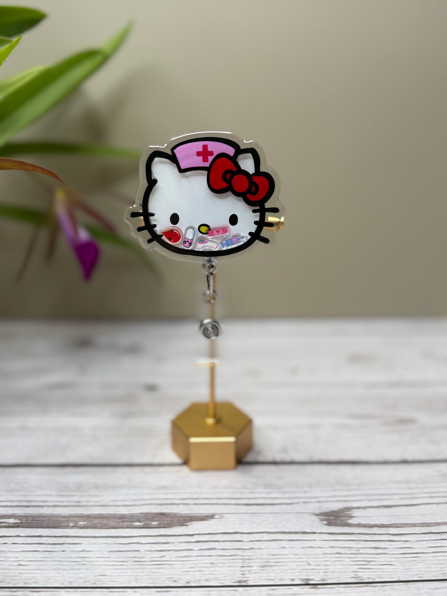 Hello Kitty Nurse Badge Reel | Medical Shaker ID Holder