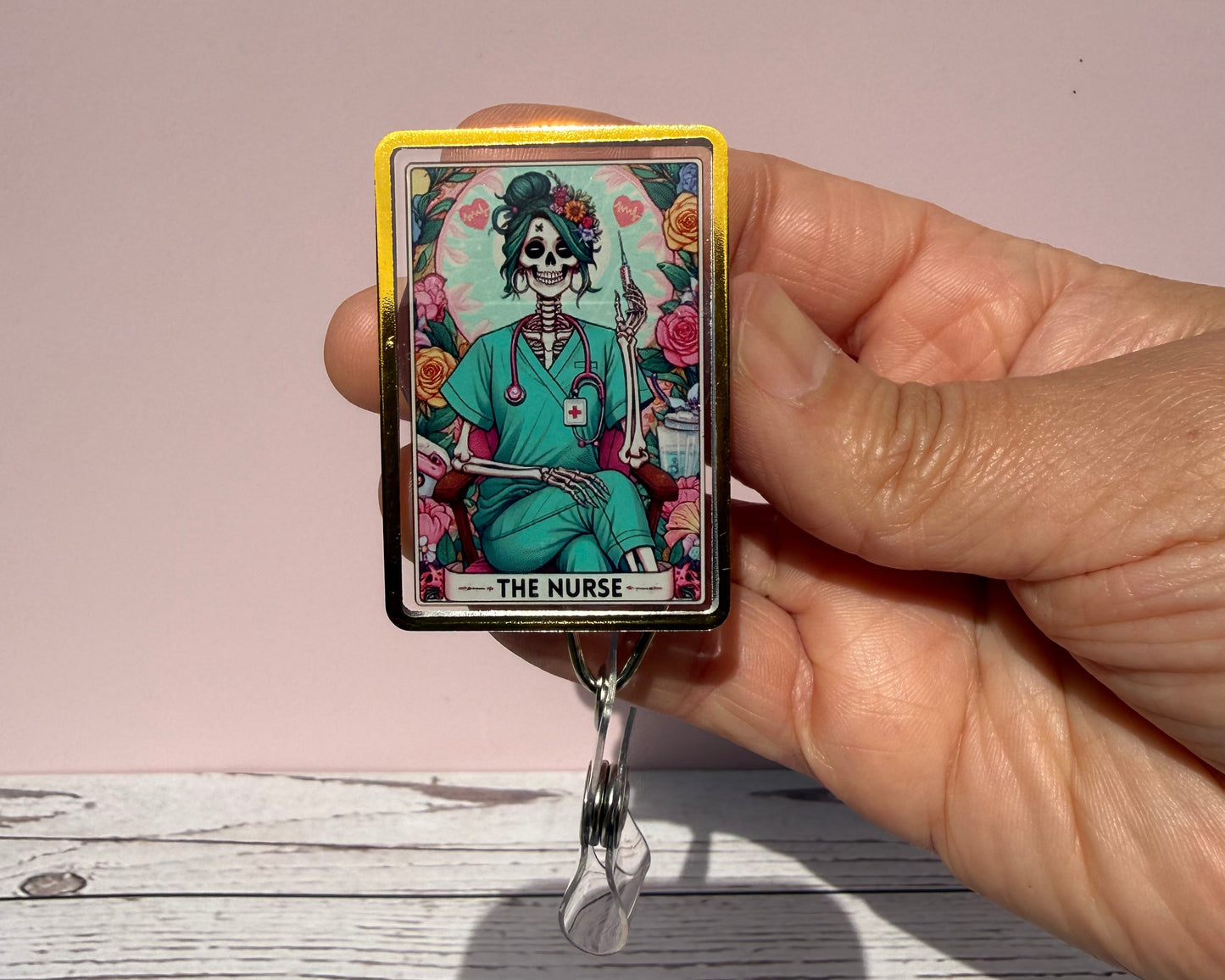 The Nurse Tarot Card badge reel, Skeleton Nurse, Gift For Nurse Registered, Funny Skeleton Nurse Design badge reel, Nursing Witch Skull