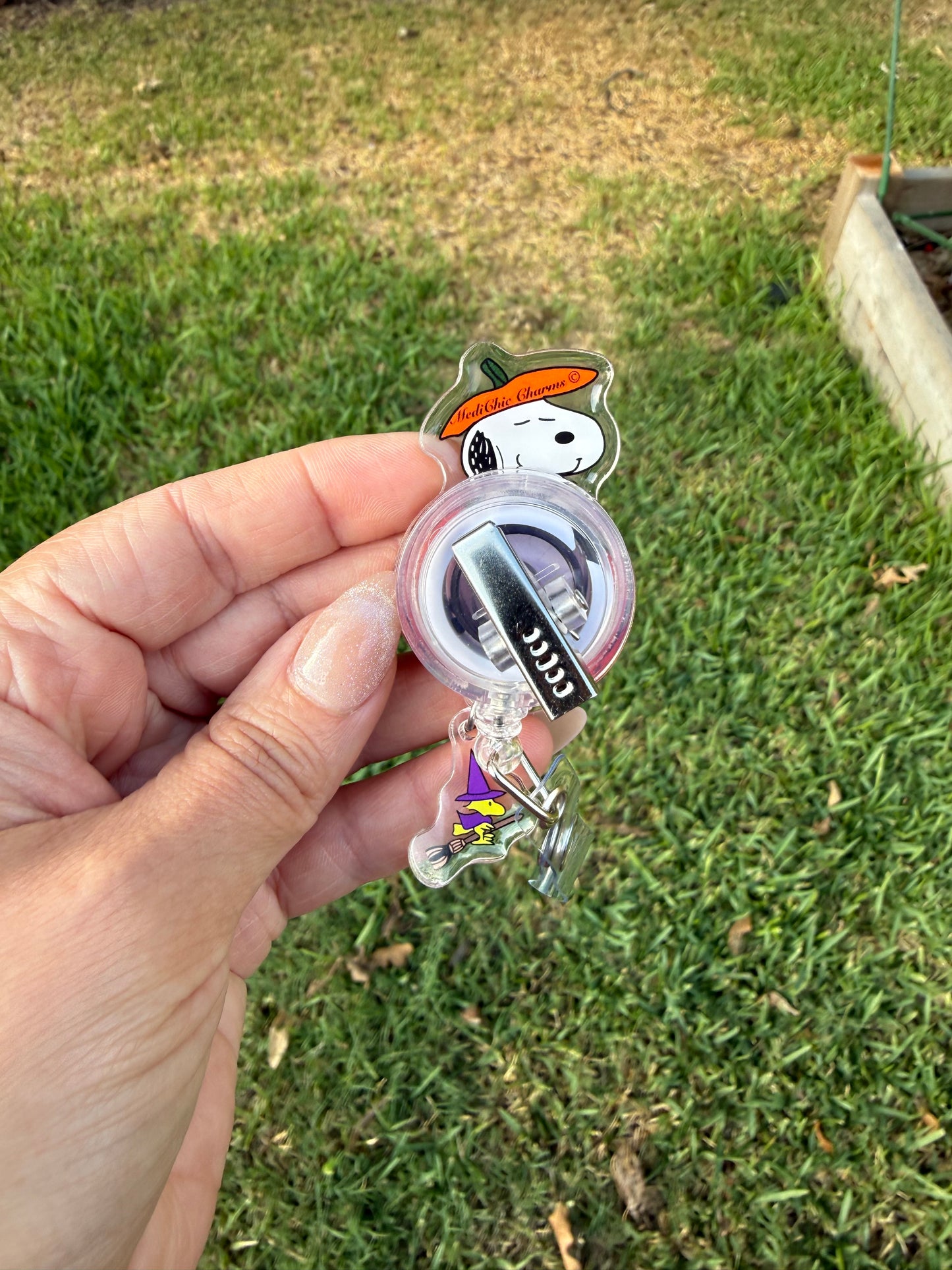Halloween Pumpkin Dog Badge Reel with Witch Charm, Cute Spooky Retractable ID Holder, Fall Nurse Badge Reel, Halloween Badge Reel