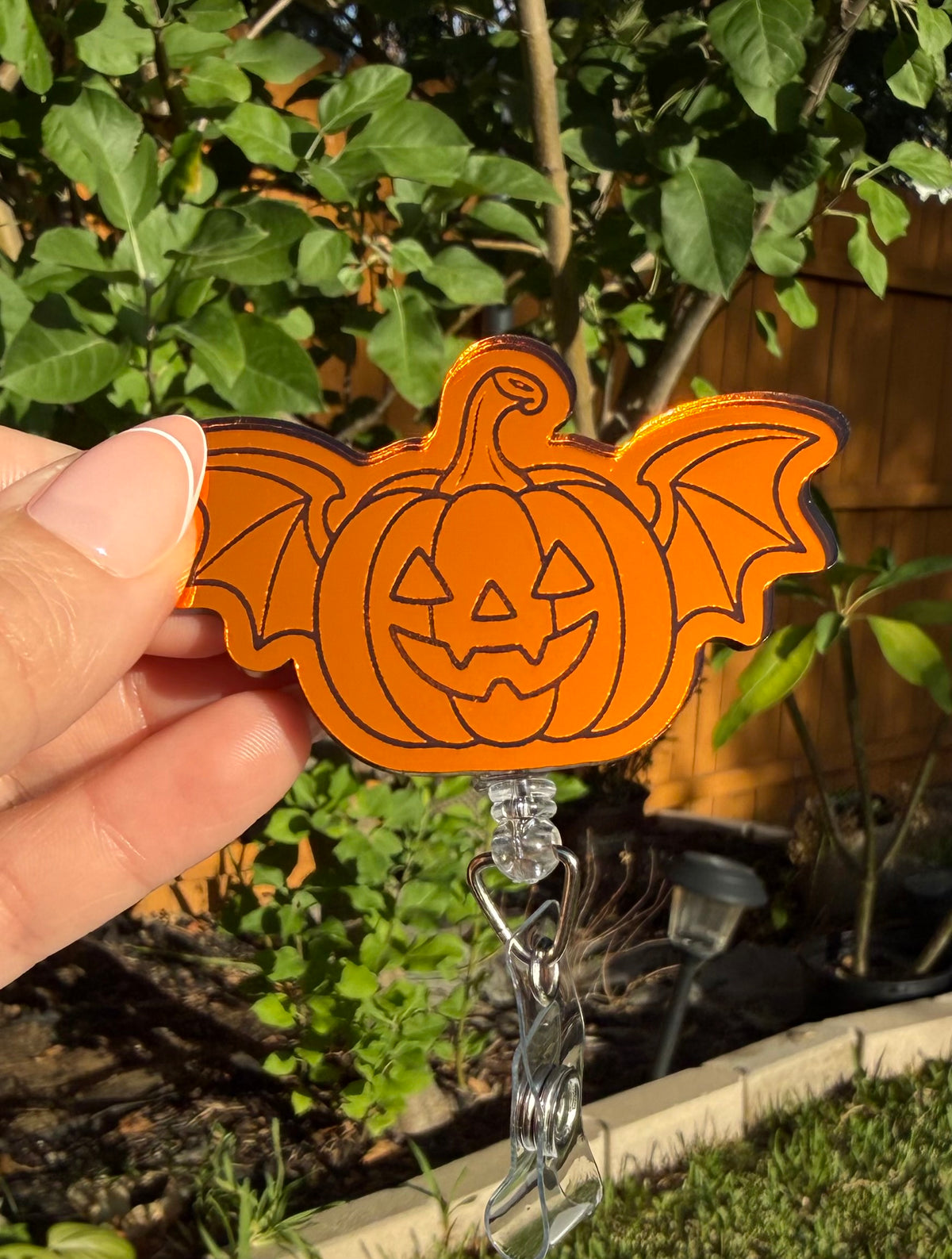 Halloween Orange Mirror Acrylic Badge Reel, Cute Spooky Nurse ID Holder, Pumpkin Ghost Duck Cat Retractable Badge Reel