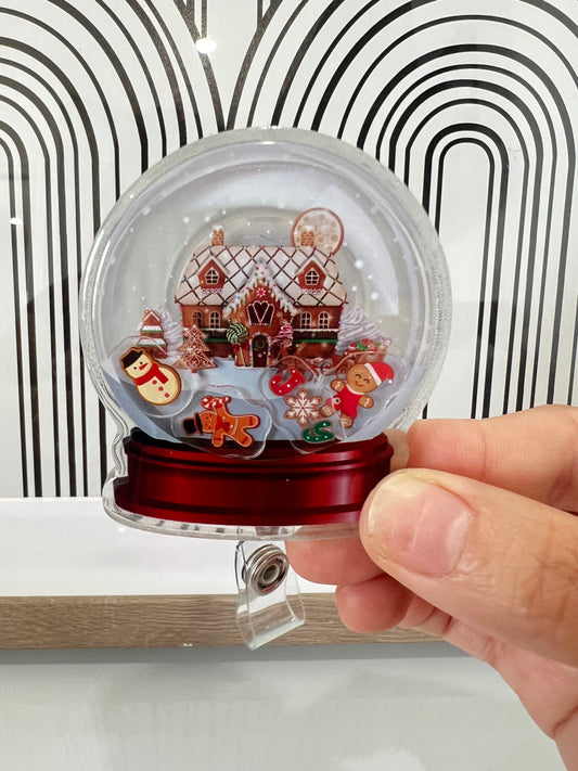 Gingerbread House Badge reel, Cute Christmas badge, Christmas Gift, Holiday retractable, Christmas Cookie reel, Christmas House shaker