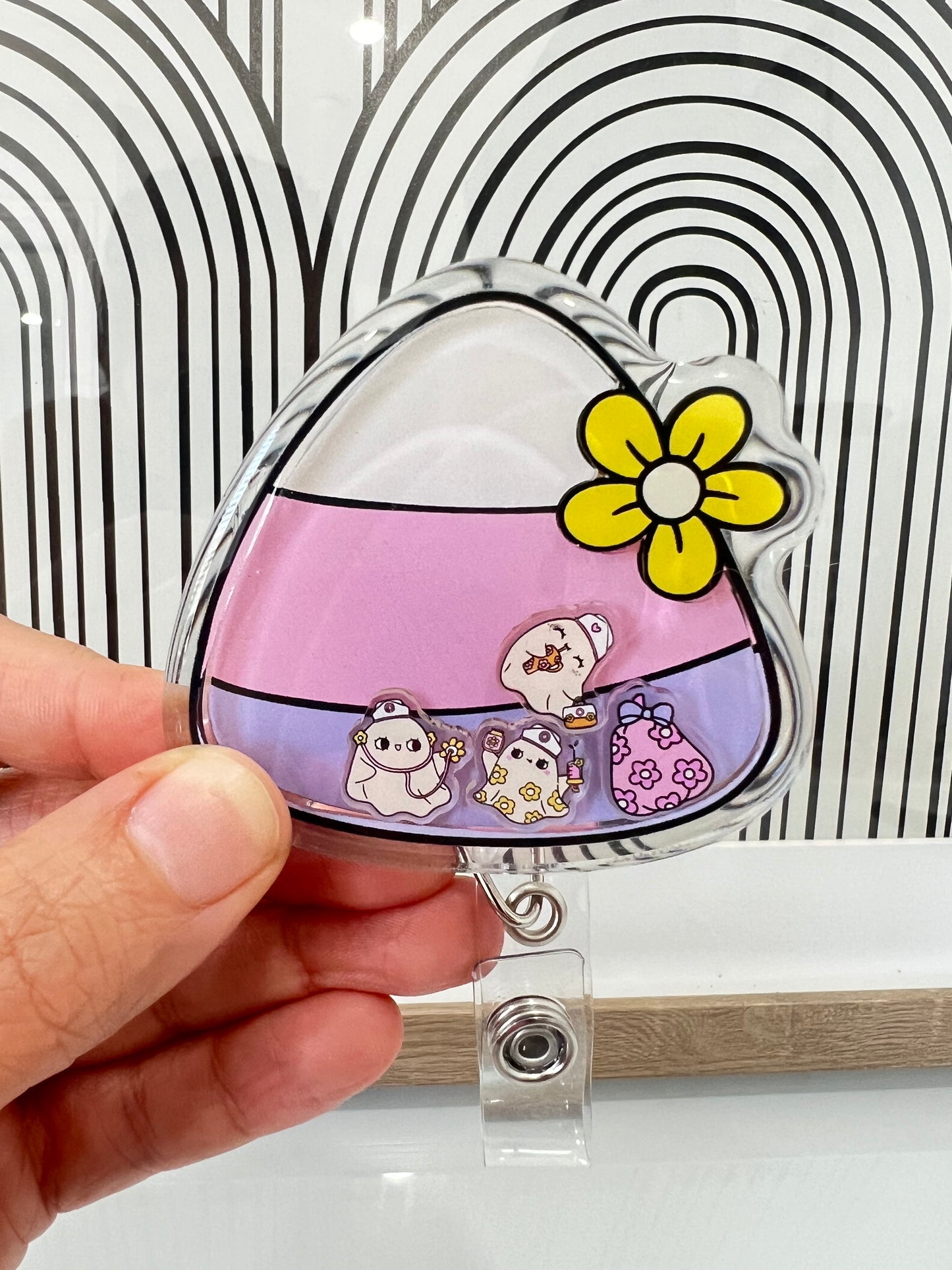 Cute Candy Corn shaker Badge Reel, Spooky Halloween Badge Reel, gift for nurse therapist teacher, Halloween Badge Reels, Candy Badge Reels