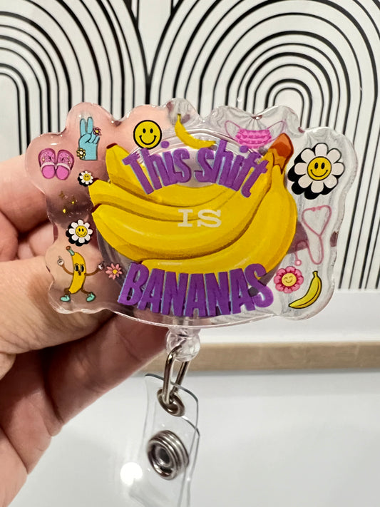 This Shift Is Bananas ID Holder, Funny Retractable Badge Reel,Heavy Duty Reel, Lanyard, Carabiner, MRI Safe, Gift for Nurse, christmas gift