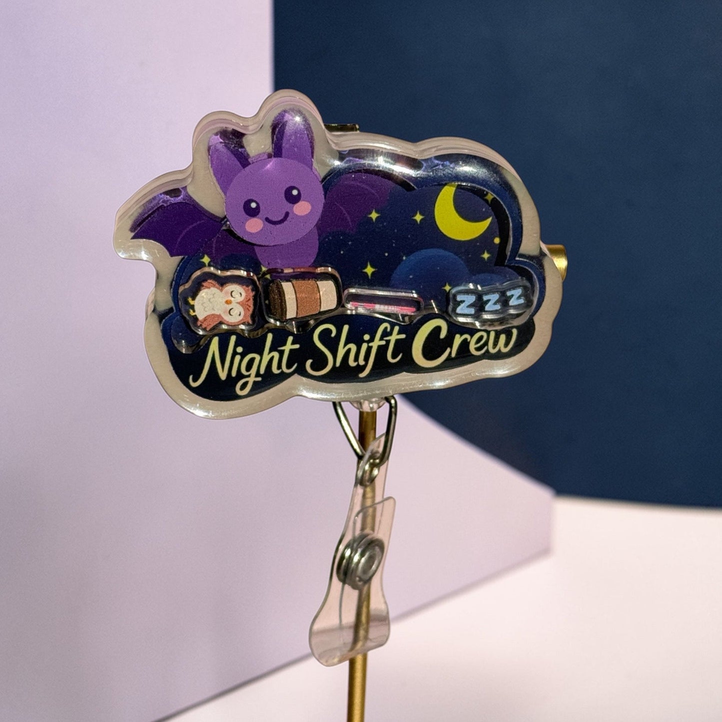 Night Shift Shaker Badge Reel, glow in the dark.