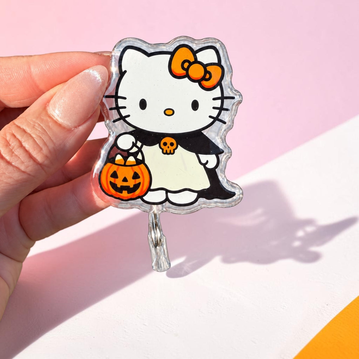 Halloween Kitty Badge Reel, Cute Trick or Treat Retractable ID Holder, Spooky Cat Badge Reel, Halloween Nurse Badge Reel