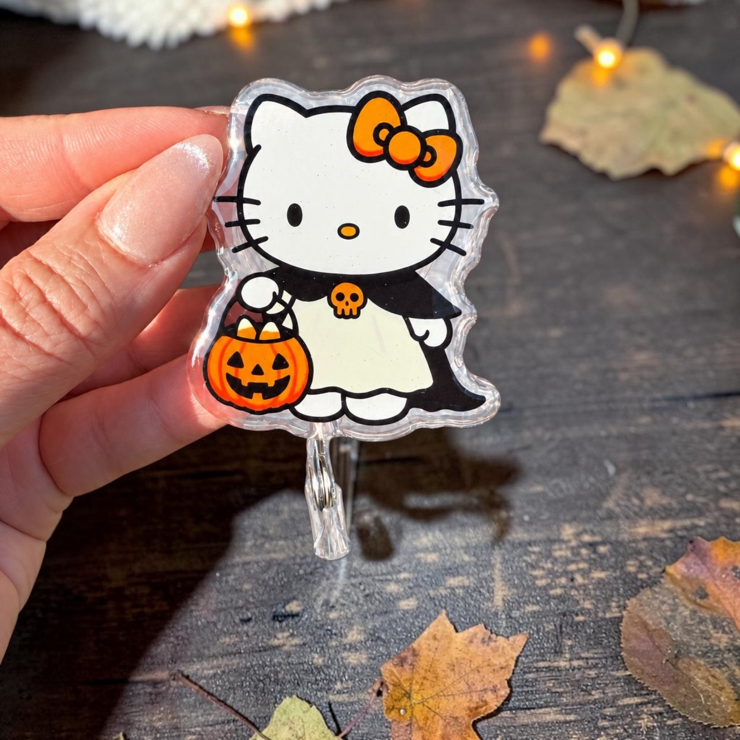 Halloween Kitty Badge Reel, Cute Trick or Treat Retractable ID Holder, Spooky Cat Badge Reel, Halloween Nurse Badge Reel