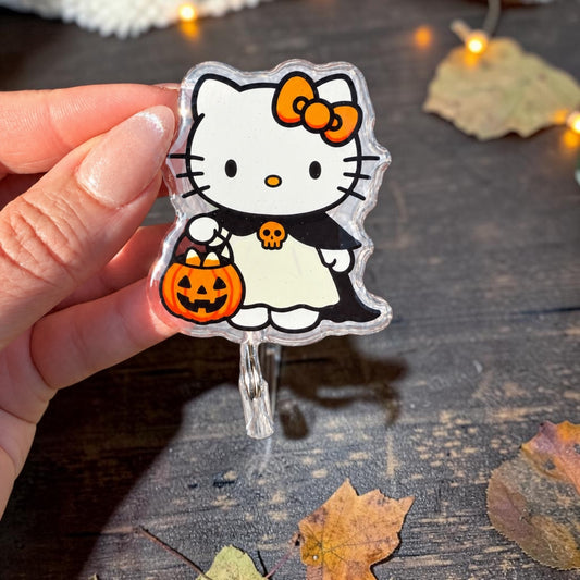 Halloween Kitty Badge Reel, Cute Trick or Treat Retractable ID Holder, Spooky Cat Badge Reel, Halloween Nurse Badge Reel