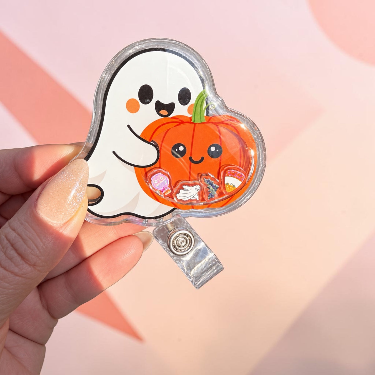 Halloween Ghost Pumpkin Shaker Badge Reel, Cute Spooky Retractable ID Holder, Fall Nurse Badge Reel, Halloween Nursing Gift