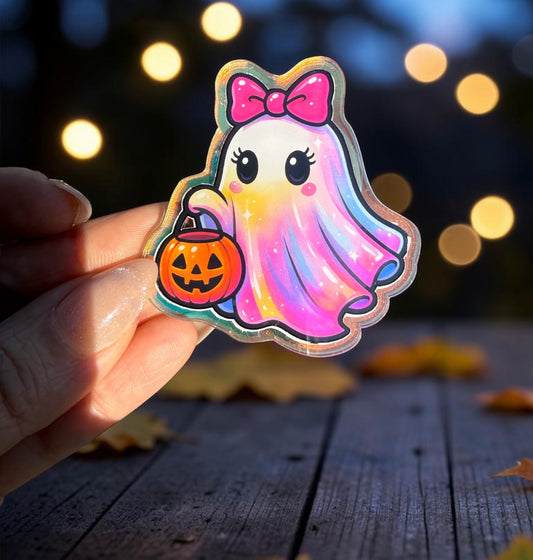 Pastel Ghost Badge Reel, Cute Halloween Badge Reel, Pink Ghost Retractable ID Holder, Spooky Cute Nurse Badge Reel, Fall Nurse Gift