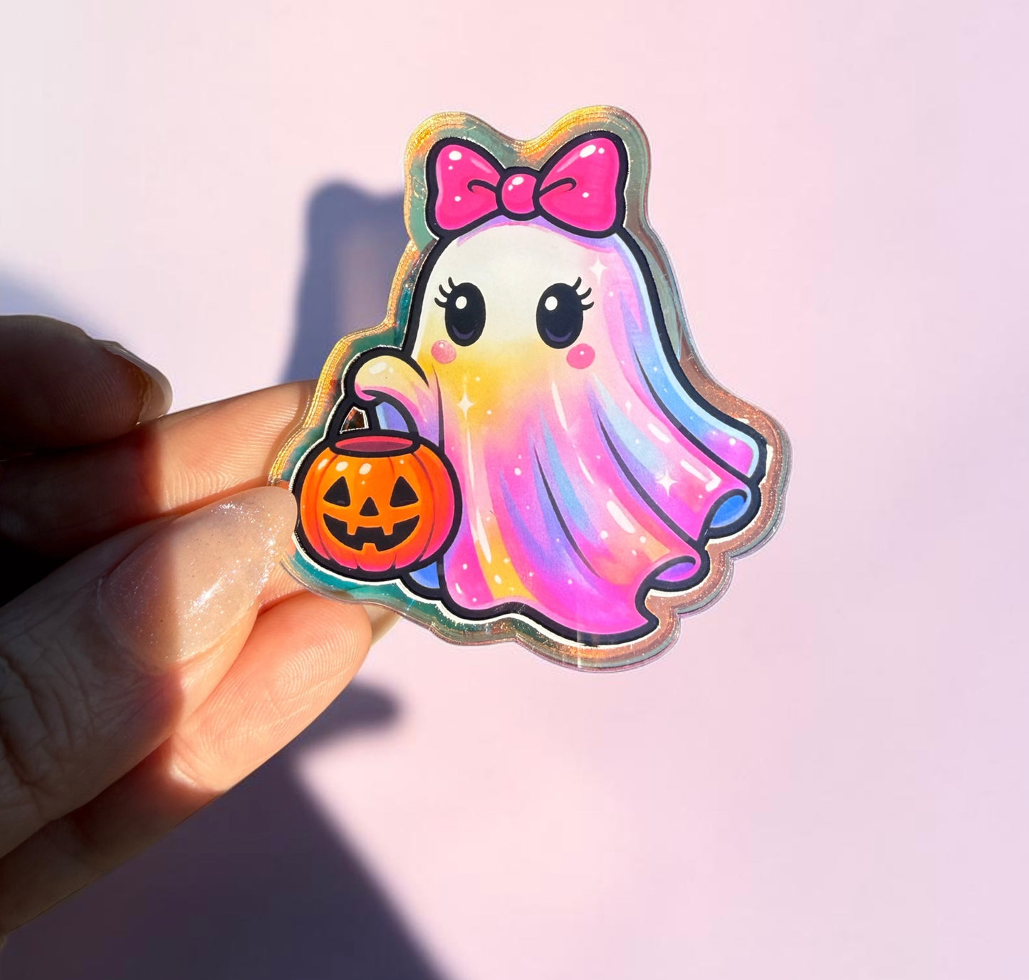 Pastel Ghost Badge Reel, Cute Halloween Badge Reel, Pink Ghost Retractable ID Holder, Spooky Cute Nurse Badge Reel, Fall Nurse Gift